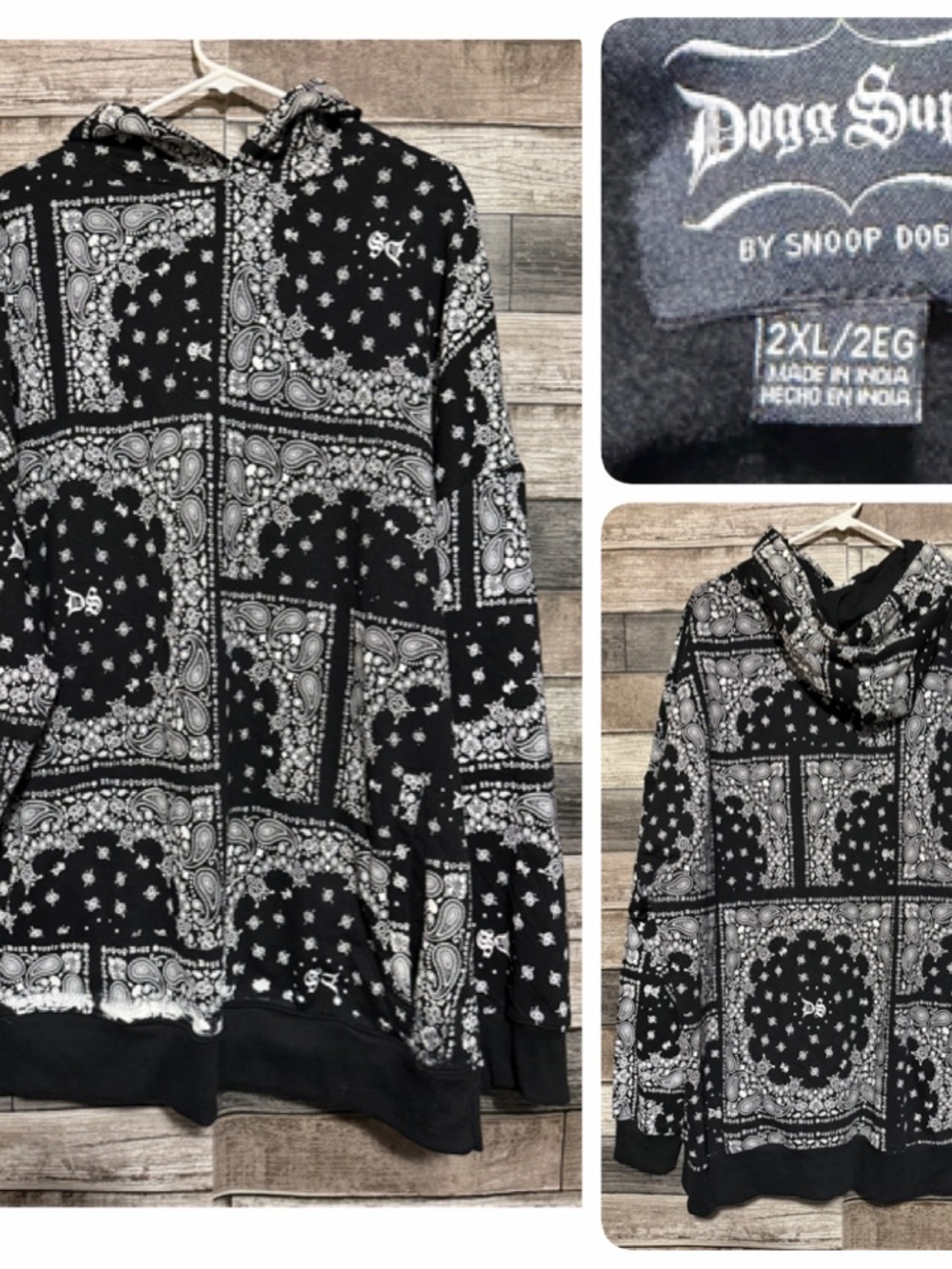 Dogg Supply Snoop Dogg Bandana Print Paisley Hoodie Men’s XXL Black Pullover